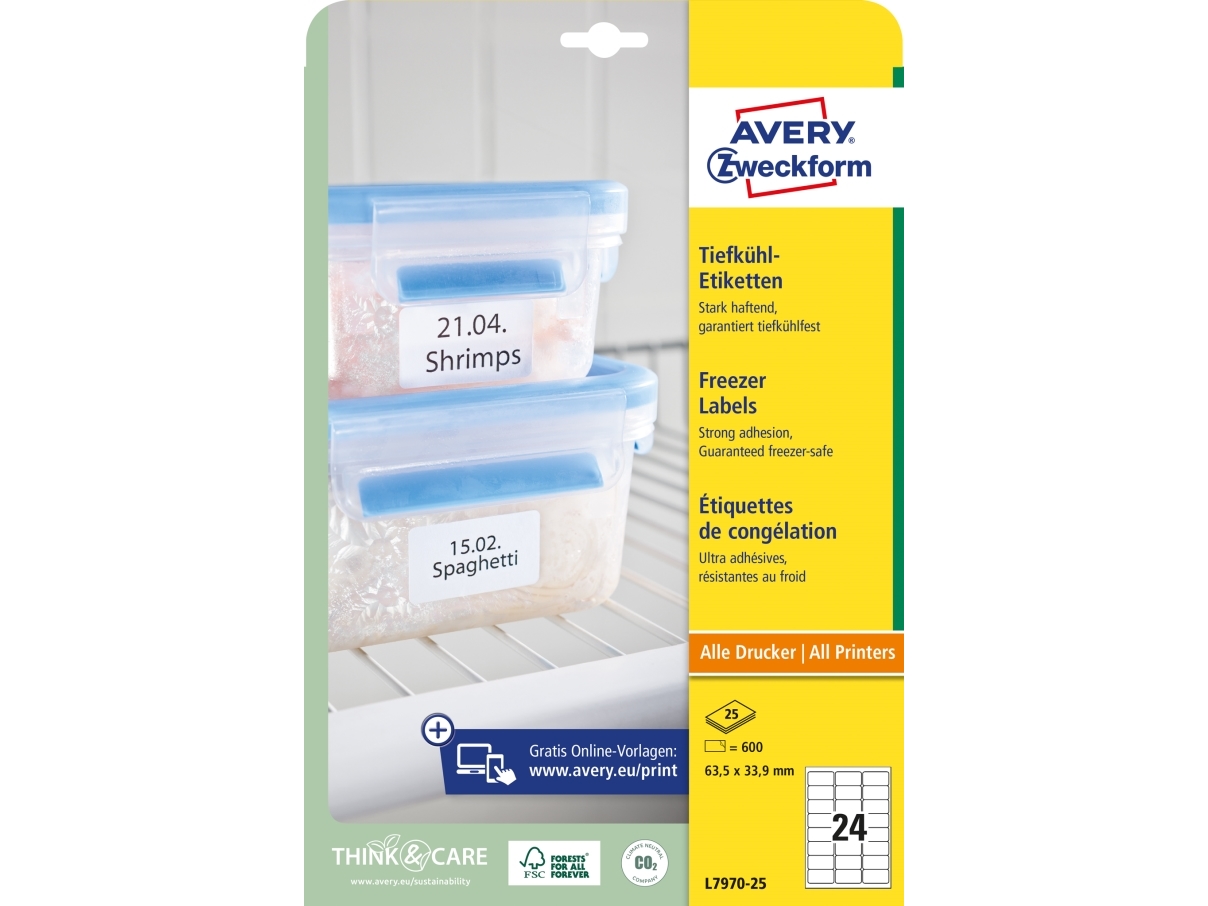 Dybfrostetiketter Avery L7970-25 hvid 63,5x33,9 mm - (600 stk.) billede