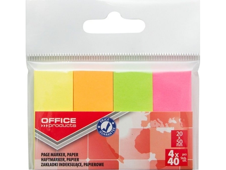 Office Products Indekseringsfaner, Papir, 20X50 Mm, 4X40 Kort, Hængemærke, Mix Neonfarver