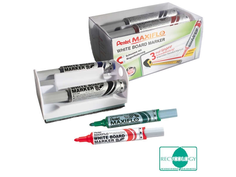 Whiteboardmarker, Pentel Maxiflo, Rund, Ass. Farver