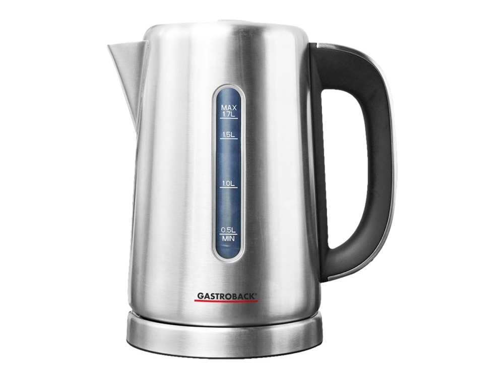 Gastroback Design Express, 1,7 L, 3000 W, Schwarz, Edelstahl, Edelstahl, Regelbare Temperatur, Wasserstandsanzeige