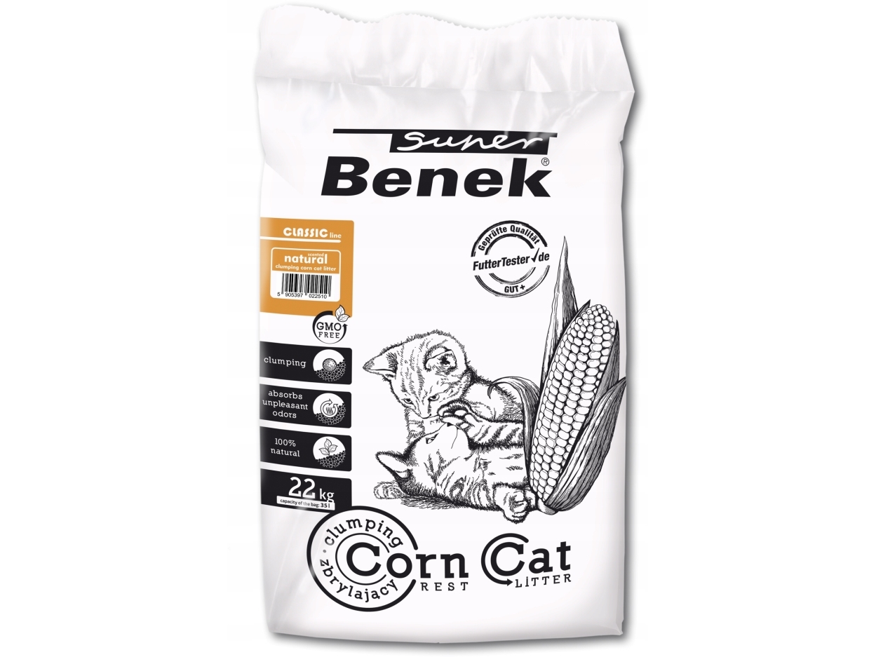 Super Benek Corn Classic Katzenstreu Aus Mais Natur, Klumpend 35 L