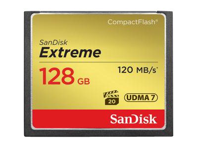 Sandisk Cf Extreme 128Gb, 128 Gb, Kompaktflash, 120 Mb/S, 85 Mb/S, Schwarz