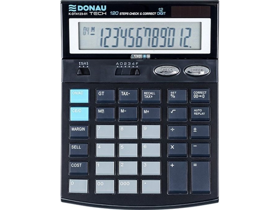 Donau Tech Kontorregnemaskine Donau Tech, 12-Cifret Display, Mål 186X142x39 Mm, Sort