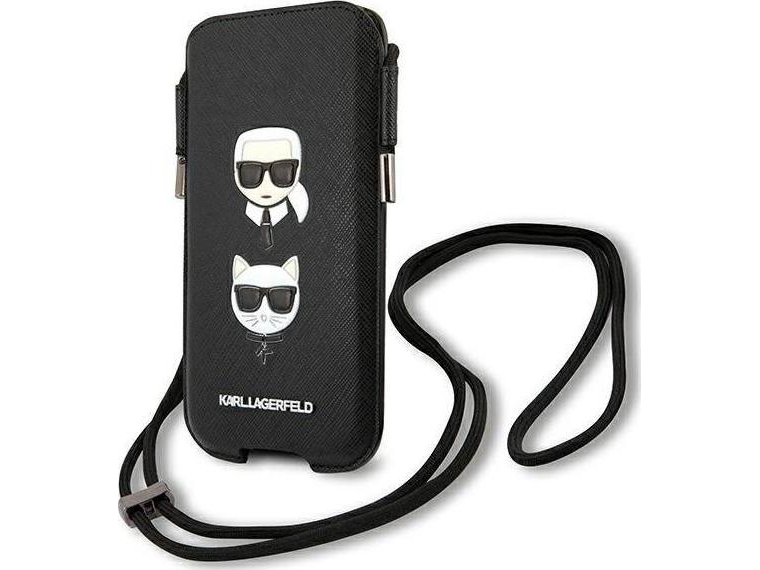 Karl Lagerfeld Torebka Klhcp12mophkck 6,1′′ Juodos Spalvos Kietas Dėklas Saffiano Ikonik Karl&Choupette Head