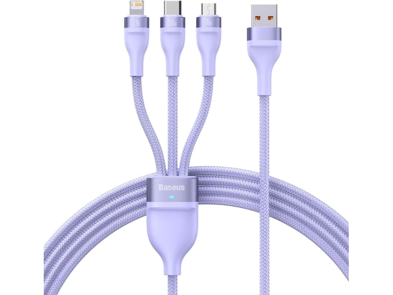 Usb-A To Lightning / Microusb / Usb-C Charging Cable Baseus Flash Series Ii 3In1, 100W, 5A, 1.2M, Purple Cass030005