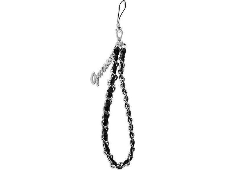 Dėklas Guess Gustsassk Phone Telefono Dirželis Chain Metal Logo Charm Juodos Spalvos