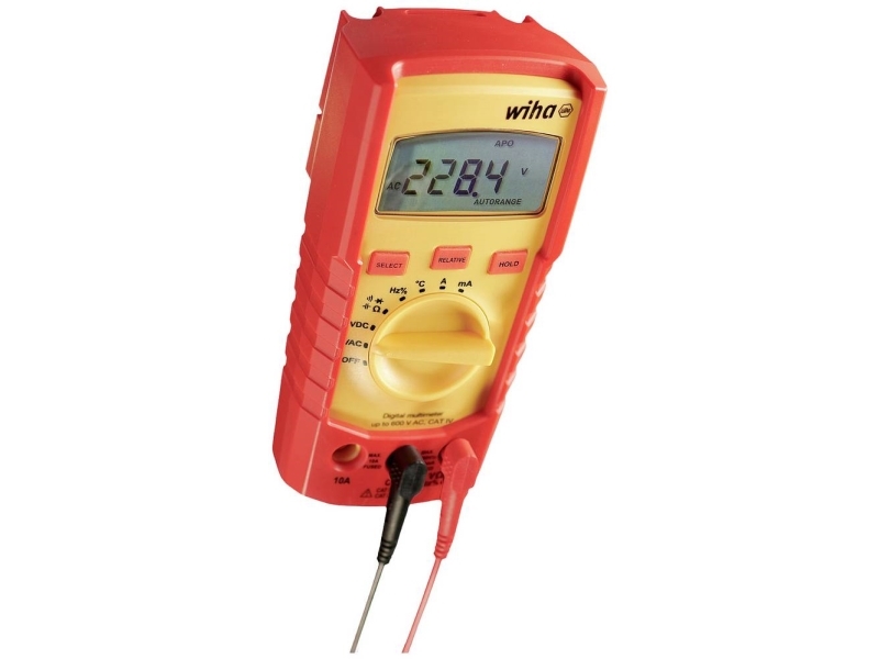 Wiha Digitalmultimeter Bis 600 V Ac/Dc, Automatik 40Ma-10A Ac/Dc, Hintergrundbeleuchtetes Lcd, Dünne Messspitzen