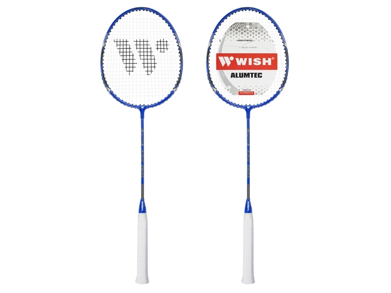 WISH ALUMTEC 5566 badminton-sæt rød+blå 4 stk + fjerbolde 3 stk + net + liner