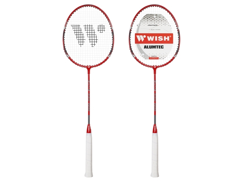 WISH ALUMTEC 5566 badminton-sæt rød+blå 4 stk + fjerbolde 3 stk + net + liner