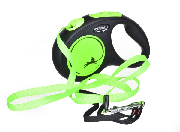 Flexi New Neon Bånd S, 5M, 15Kg, Black/Neon Grøn
