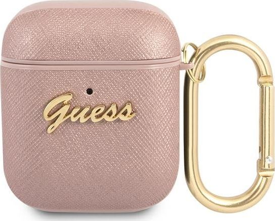 Guess Gua2sasmp Airpods 1/2 Cover Różowy/Pink Saffiano Script Metal Collection