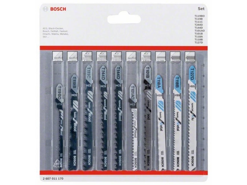 Bosch 2 607 011 170, Figursågblad, Metall, Trä, Svart, Grå, Vit, 10 styck