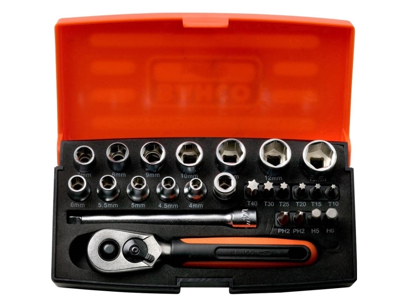Bahco Miniuttagssats 1/4 med 25 delar (4-13 mm), Uttagssats, 1/4, metrisk, 12 huvud(er), 4,4.5,5,5,5.5,6,7,8,9,10,11,12,13 mm, stål