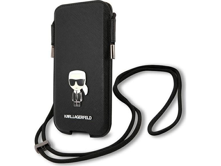 Karl Lagerfeld Saffiano Ikonik Karl 6.1'' Handtasche - Schwarz