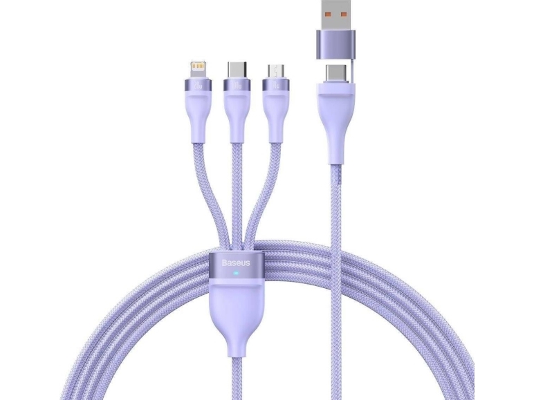 Usb-A Til Usb-C Til Lightning / Microusb / Usb-C Ladekabel Baseus Flash Series Ii 3-I-1, 100W, 5A, 1.2 M, Lilla Cass030105