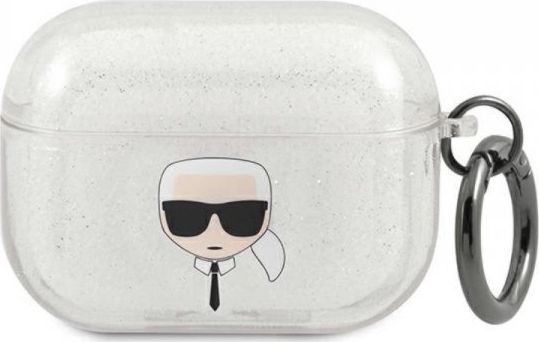Karl Lagerfeld Klapukhgs Airpods Pro Case Silber/Silber Glitzer Karl&Aposs Head