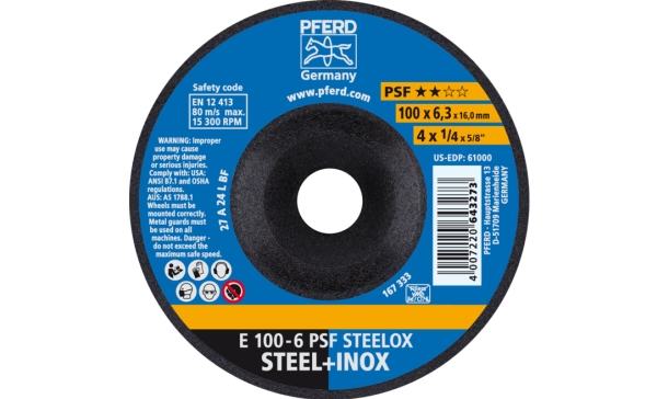 Pferd E 100-6 Psf Steelox/16,0, Metal, 15300 Rpm, 10 Cm, 6,3 Mm, 10 Stk