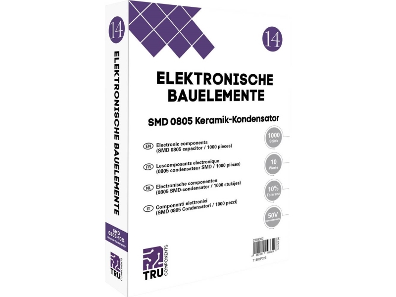 TRU COMPONENTS T1806P023 Sortiment keramiska kondensatorer SMD 0805 50 V 10 % (L x B) 2,0 mm x 1,2 mm 1000 stycken Bandklippning | Belysning - Tillbehör & reservdelar - Kondensator | GameStuff