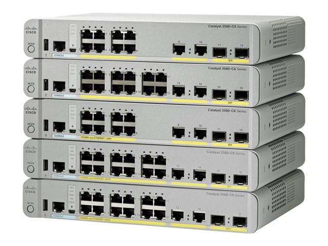 Cisco Catalyst 3560Cx-12Tc-S - Switch - Verwaltet - 12 X 10/100/1000 + 2 X Combo-Gigabit-Sfp - Desktop, Rack-Montierbar, Din-Schienen-Montierbar, Wan