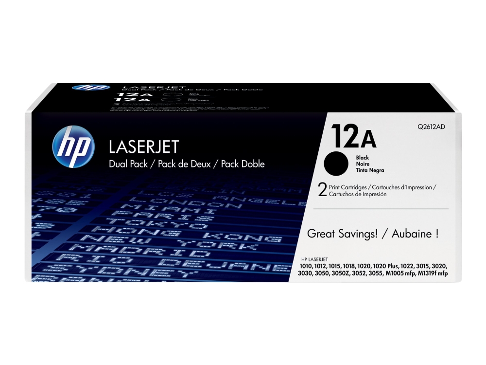 Lasertoner Hp 12A Q2612ad, 2.000 Sider, Sort - Pakke Med 2 Stk