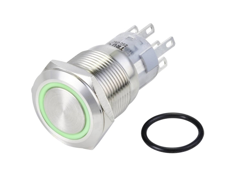 Tru Components Las1-Agq-22Ze/G/24V/S Festverdrahteter Taster 250 V/Ac 3 A 2 X Ein/Ein Klickend Grün Ip65 1 Stück