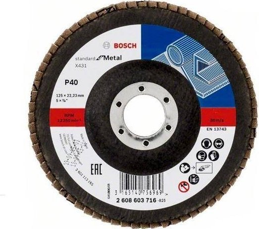 Bosch Fächerschleifscheibe X431 Standard For Metal, Gerade, 125 Mm, 40, Glasgewebe (2608603716)