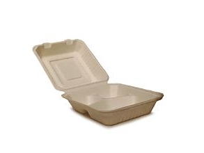 Bakke 3-Rum 220X200x85 Mm Med Hængslet Låg Bagasse,2 Pk X 100 Stk/Pk