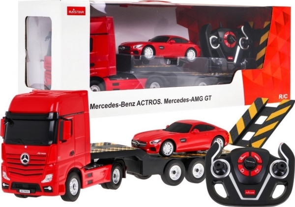 Mercedes-Benz Actros Fjernstyret Lastbil + Mercedes AMG GT Bil 2.4G Rød