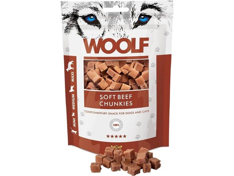 Woolf Soft Beef Chunkies - Leckerlis Für Hunde Und Katzen - 100G