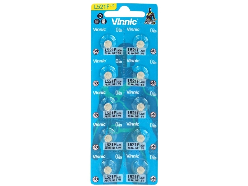 Vinnic Alkalisk Mini-Knapbatteri G0 / Ag0 / Lr63 / L521 Blister Med 10 Stk.