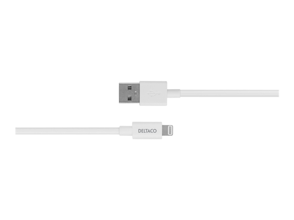 DELTACO - Lightning-kabel - USB hane till Lightning hane - 2 m - vit | Datortillbehör - Kablar & adaptrar - Datakablar | GameStuff
