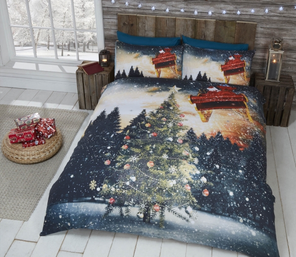 Billede af Juletræ Nordlys Sengetøj Med Glitter Til Dobbeltdyne 220X230cm