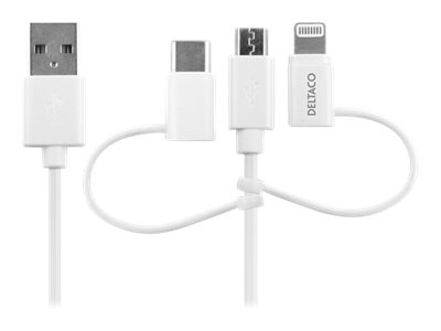 Deltaco Iplh-441, 1 M, Usb A, Usb C/Micro Usb A/Lightning, Stecker, Stecker, Weiß