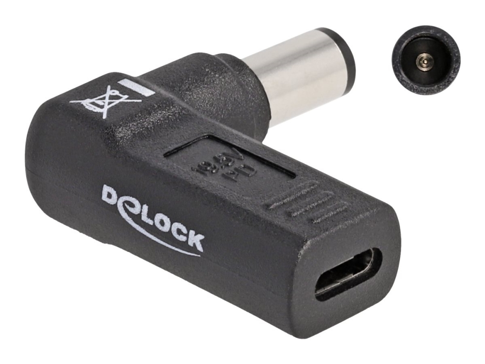 Delock - Strömadapter - 24 pin USB-C (hona) till likströmsuttag 7,4 x 5 mm (hane) - 19.5 V - 3 A - vinklad - svart | Datortillbehör - Kablar & adaptrar - Adaptrar | GameStuff