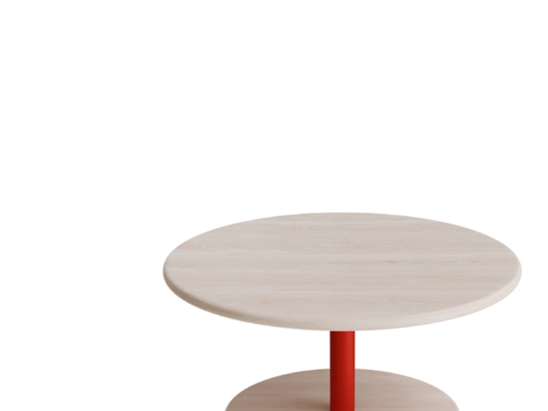 Bord Donut, Ø700 mm, højde 350 mm, hvidpigmenteret ask på rødt understel