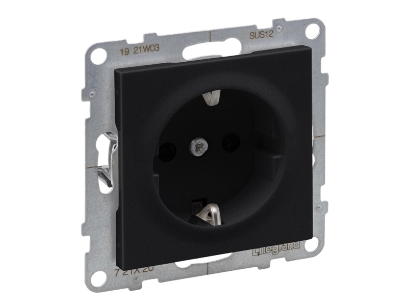 Legrand Suno - Schuko 2P+Z Steckdose - 16 A - 250 V~ - Mit Rollladen - Automatische Klemmen, Schwarz - Legrand 721420 Himp