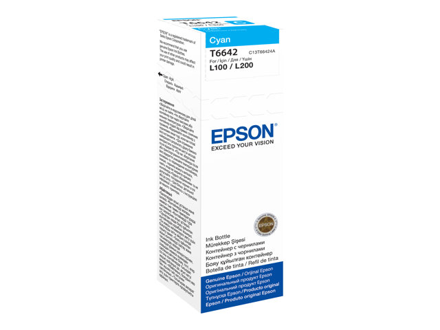 Epson T6642 - 70 Ml - Cyan - Original - Blækrefill - For Epson L386 Ecotank Et-2600, 2650, L121, L1455 Ecotank Its L3050, L3060, L3070