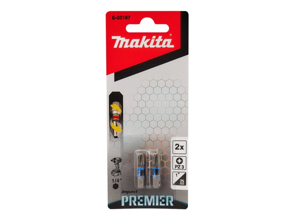 Makita Impact Premier - Skruetrækkerbit - 2 stykker - pozidriv - PZ3 - sekskantet - længde: 25 mm