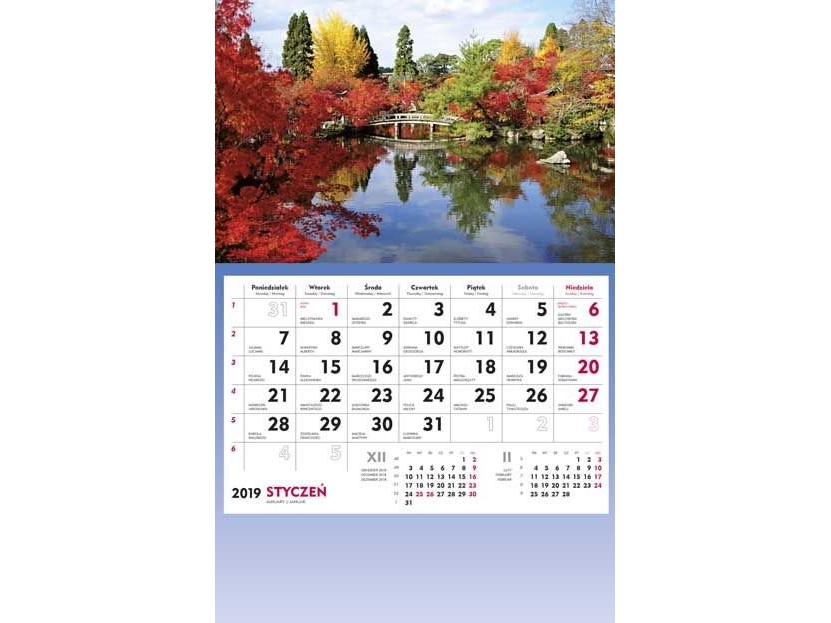 VÆGKALENDER 1M-C/CAR.T-107S-3 EFTERÅRSLANDSKAB PARK BRO 310X482MM