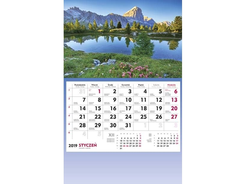 Vægkalender 1M-C/Kar.T-107S-2 Sø/Bjerglandskab 310X482mm