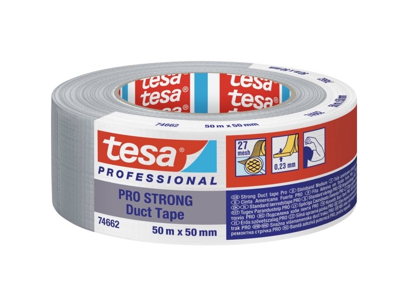 Lærredstape Tesa Pro Strong 74662, 50 Mm X 50 M, Sølv