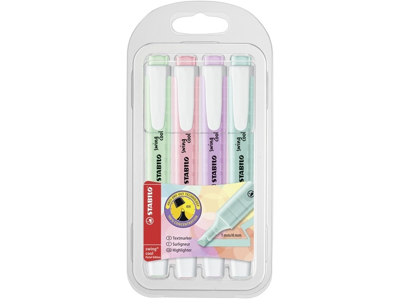 Stabilo Swing Cool Pastel highlighter sæt 4stk | Skrivredskap - Överstryckningspennor | GameStuff
