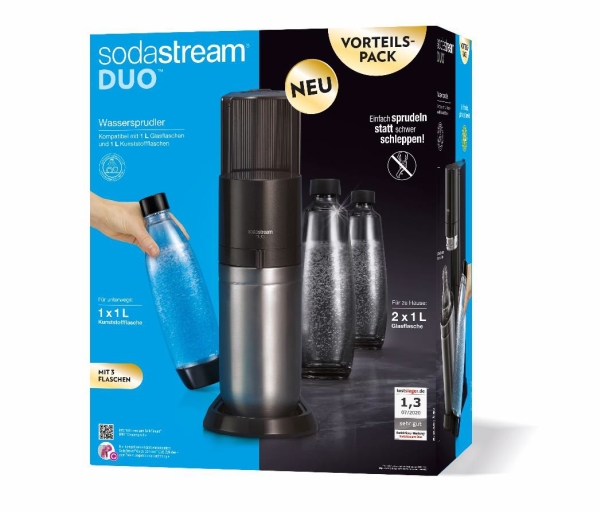 SodaStream DUO, Svart, Rostfritt stål, Glas, 1 l, 60 l, 155 mm, 280 mm | Köksapparater - Juice, is och vatten - Sodastream | GameStuff