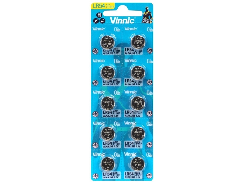 Vinnic Alkalisk Spezialbatteri G10 / Ag10 / 189 / Lr1130 / Lr54 Blister Med 10 Stk.