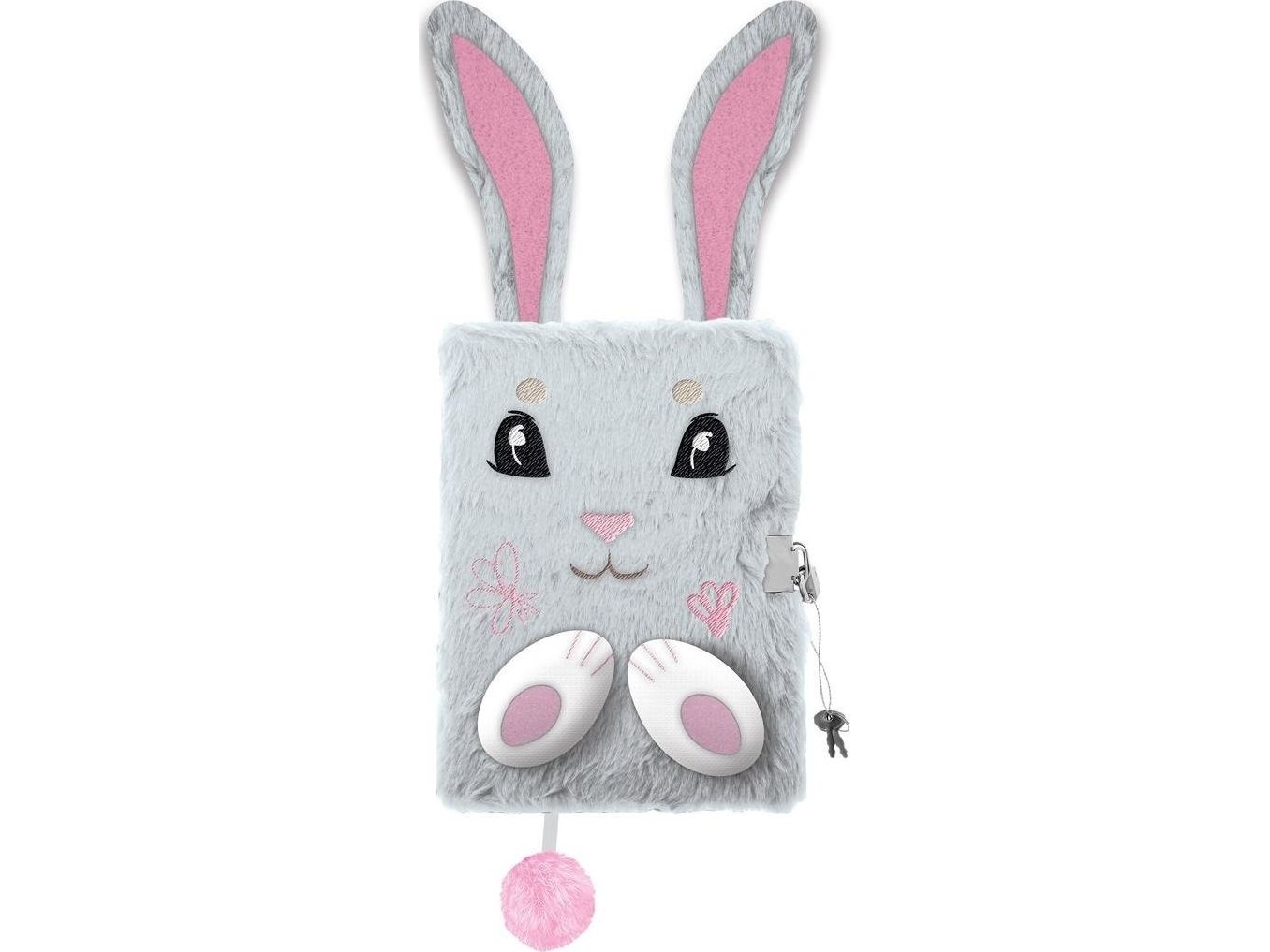 3D Hængelås Dagbog Hår A5 96K Grå Bunny