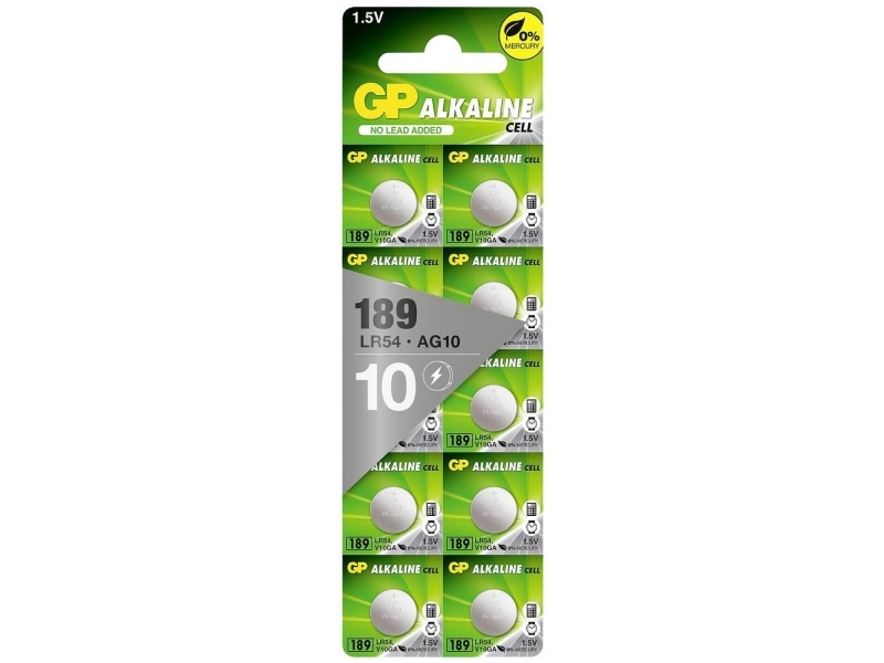 GP Batteries Alkaline Cell B1389, Engangsbatteri, LR1130, LR54, Alkaline, 1,5 V, 10 stk, 44 mAh