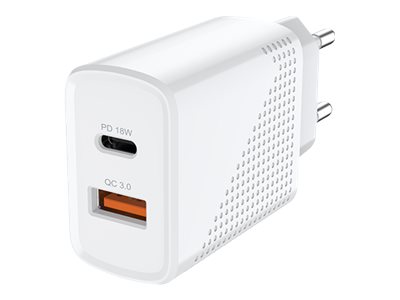 Savio La-05 - Strømforsyningsadapter - 18 Watt - 3.6 A - Pd 3.0, Qc 3.0 - 2 Output-Stikforbindelser (Usb, Usb-C) - På Kabel: Usb-C - Hvid