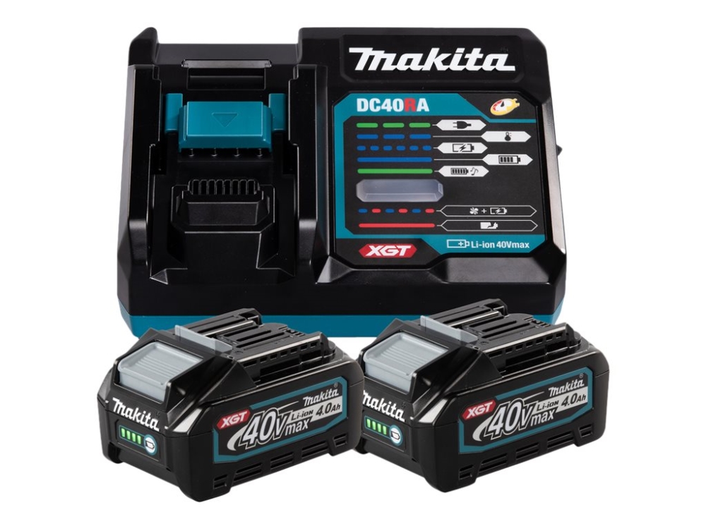 pære sensor symbol Makita XGT DC40RA - Batterioplader + batteri 2 x - Li-Ion - 4 Ah - 1 x  batterier lader op
