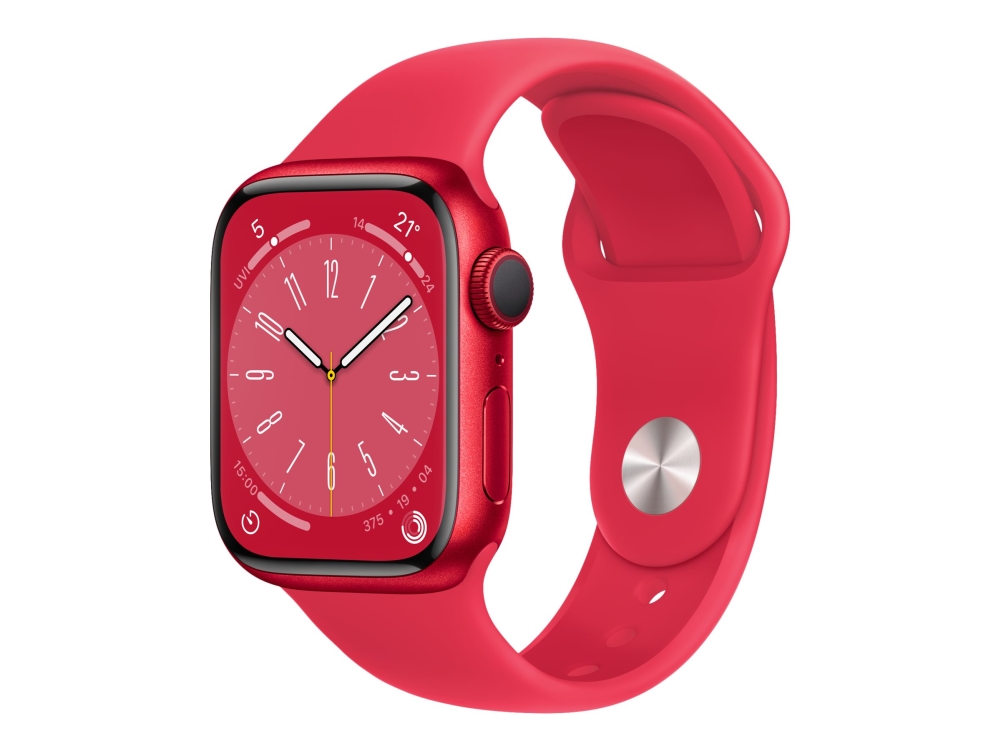 Apple Watch Series 8 (Gps) - (Product) Red - 41 Mm - Rød Aluminium - Smart Ur Med Sportsbånd - Fluoroelastomer - Rød - Båndstørrelse: Almindelig - 32