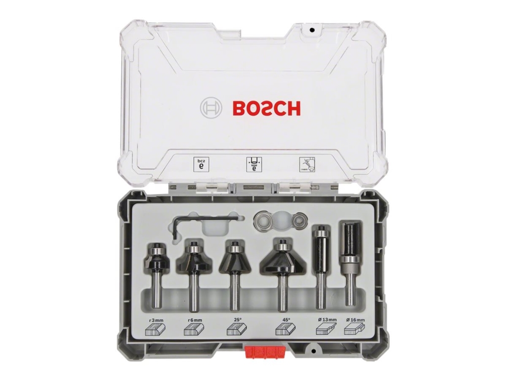 Bosch - Fräs-Bitsatz - Für Sperrholz, Weichholz, Hartholz, Mitteldichte Holzfaserplatte (Mdf), Spanplatte - Chamfer, Round Over, Flush Trim, Straight